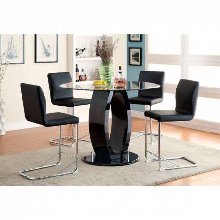 LODIA II ROUND COUNTER HT. DINING SETS 5PC (TABLE + 4 SIDE CHAIRS) BLACK